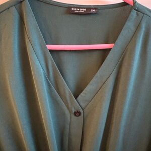 SHEIN Deep Green V-Neck Dress